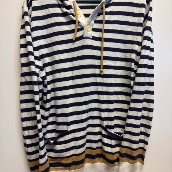 Navy and White Striped Men's Hoodie - Picture 1 of 8